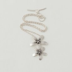 Two Drop Blossom Necklace Silver-jewellery-The Vault