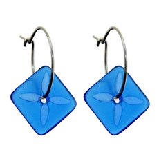 Glass Square Tapa Earrings Dark Blue-jewellery-The Vault