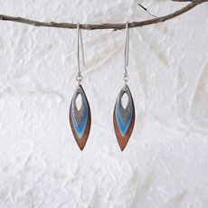 Three Leaf Earrings Silver Blue Copper-jewellery-The Vault