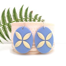 Tapa Flower Largel Oval Earrings Sky-jewellery-The Vault
