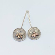 Threepence Earrings with Tiny Bees-jewellery-The Vault