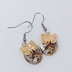 Steampunk Earrings with Golden Butterfly-jewellery-The Vault