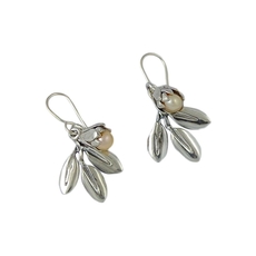 Silver Pearl with Silver Leaf Earrings-jewellery-The Vault