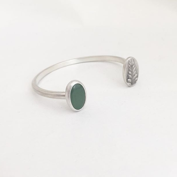 Pounamu & Fern Cuff Silver