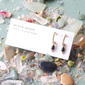 Gold Plate Healing Earrings Black Agate