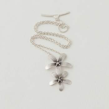 Two Drop Blossom Necklace Silver