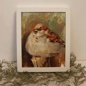 Sparrow Framed Oil Painting Original