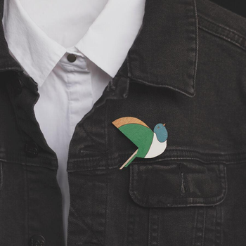 Kereru Brooch Green Wing