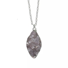 Druzy Agate Necklace Silver Chain Long-jewellery-The Vault