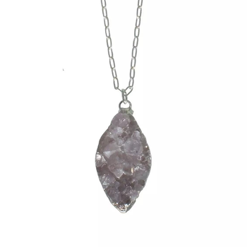 Druzy Agate Necklace Silver Chain Long