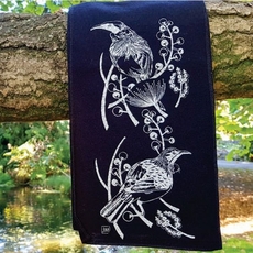 Merino Scarf Native Tui Black -artists-and-brands-The Vault