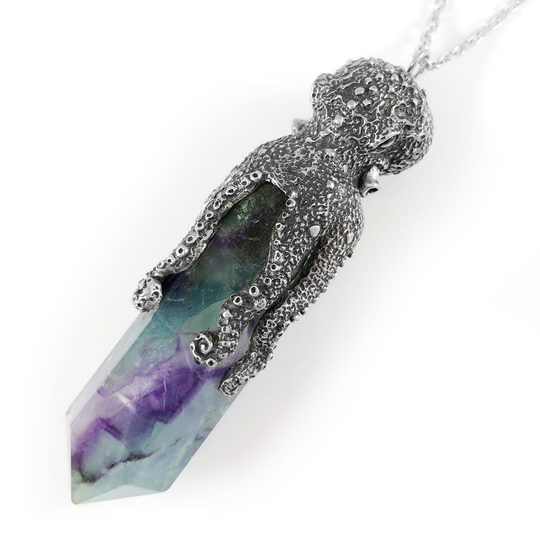 Octopus Laser Necklace Rainbow Fluorite