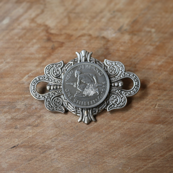 Large Crest Brooch Silver Shilling