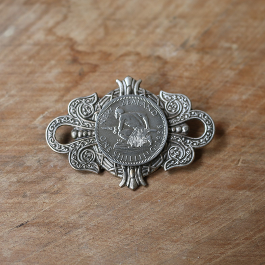 Large Crest Brooch Silver Shilling