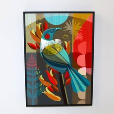 New Zealand Tui in the Flax Box Frame-artists-and-brands-The Vault