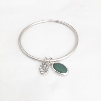 Pounamu & Fern Bangle Silver