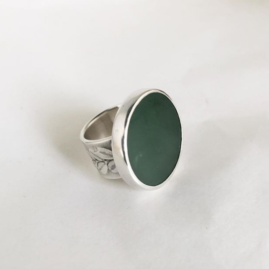 Pounamu & Kowhai Ring Silver
