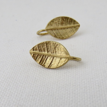 Single Leaf Drop Earrings Gold Plate