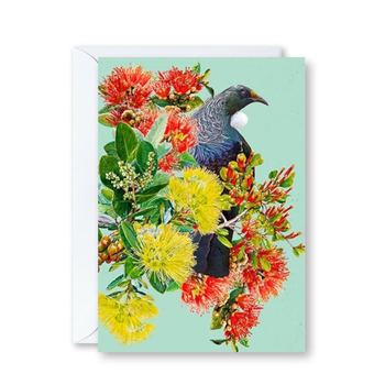 Tui on Pohutukawa Card