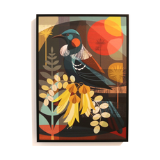 Tui and Kowhai Flowers Box Frame Black-artists-and-brands-The Vault