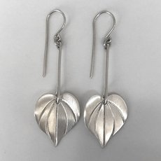 Large Kawakawa Long Drop Earrings Silver-jewellery-The Vault