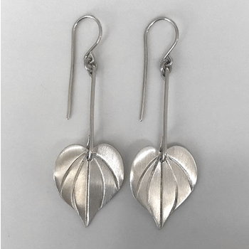 Large Kawakawa Long Drop Earrings Silver