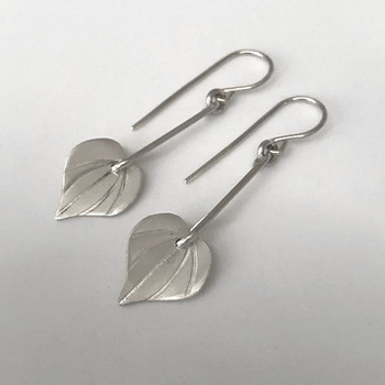 Small Kawakawa Long Drop Earrings Silver