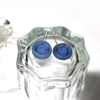 Glass Spiral Hoop Earrings Sea Blue