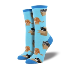 Woman's Socks Cat in a Box Azure-artists-and-brands-The Vault