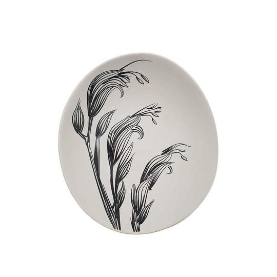 Black Flax Flower On White Bowl 10cm