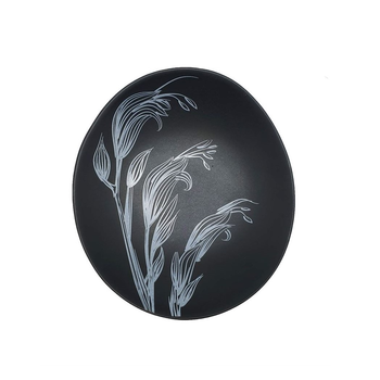 White Flax Flower On Black Bowl 10cm