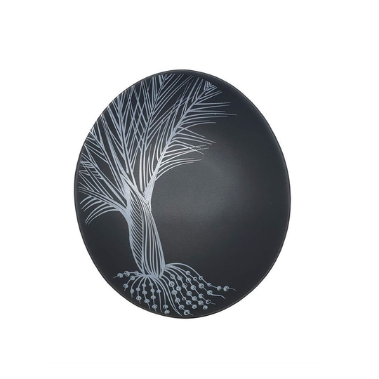 White Nikau Detail On Black Bowl 10cm