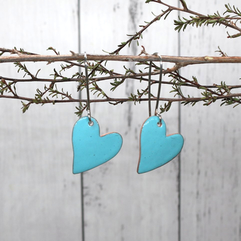 Enamel Heart Earrings Turquoise