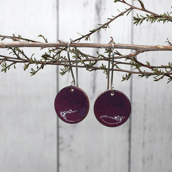 Enamel Disc Earrings Purple