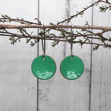 Enamel Disc Earrings Green-jewellery-The Vault