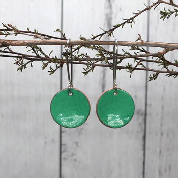 Enamel Disc Earrings Green