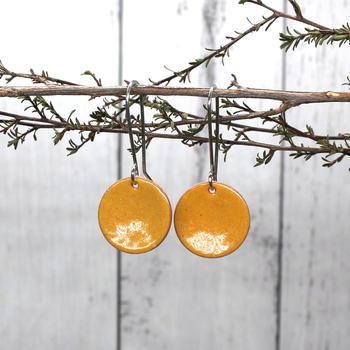 Enamel Disc Earrings Yellow