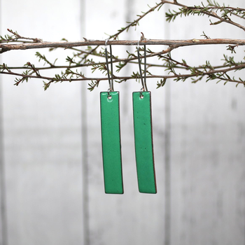 Enamel Rectangle Earrings Green