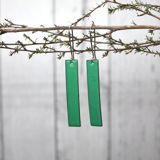 Enamel Rectangle Earrings Green
