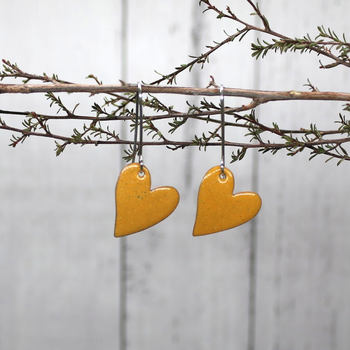 Enamel Heart Earrings Yellow