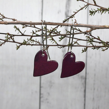 Enamel Heart Earrings Purple