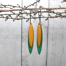 Enamel Leaves Earrings Yellow Green-jewellery-The Vault