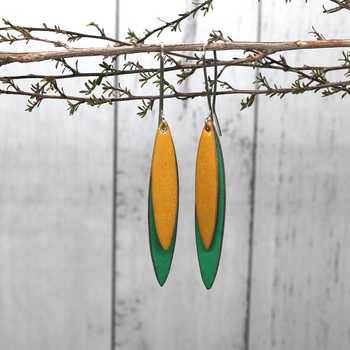 Enamel Leaves Earrings Yellow Green