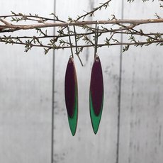 Enamel Leaves Earrings Purple Green-jewellery-The Vault