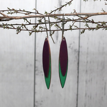 Enamel Leaves Earrings Purple Green