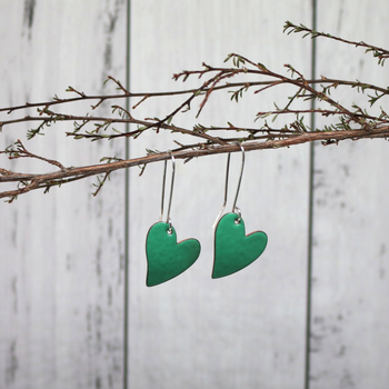 Enamel Heart Earrings Green