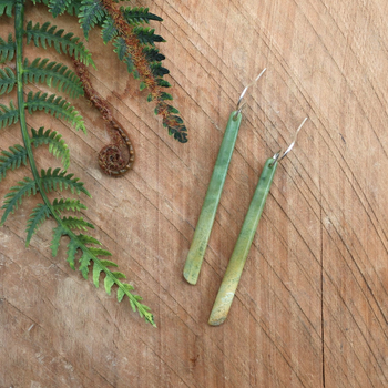 Pounamu Earrings Stg Silver Long Skinny