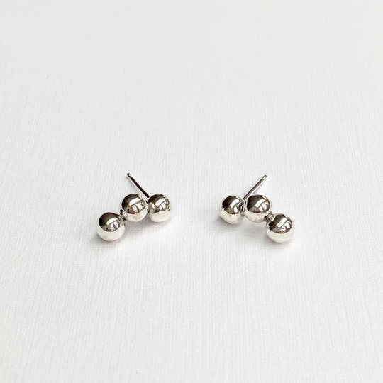 Triple Orb Stud Earrings Silver
