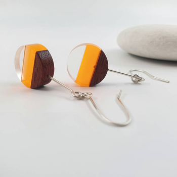 Perspex Wood Earrings Round Yellow