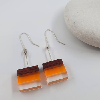 Perspex Wood Earrings Square Yellow